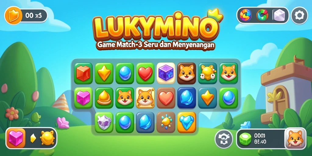 Screenshot gameplay LUKYMINO yang menampilkan elemen Match-3 yang menarik.