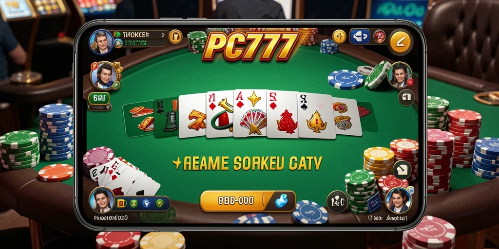 Screenshot gameplay PC777 menunjukkan keseruan bermain Poker dengan pemain lain.