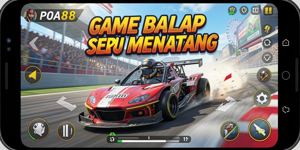 Screenshot gameplay POA88 menampilkan trek balap menantang dan kendaraan yang memukau.